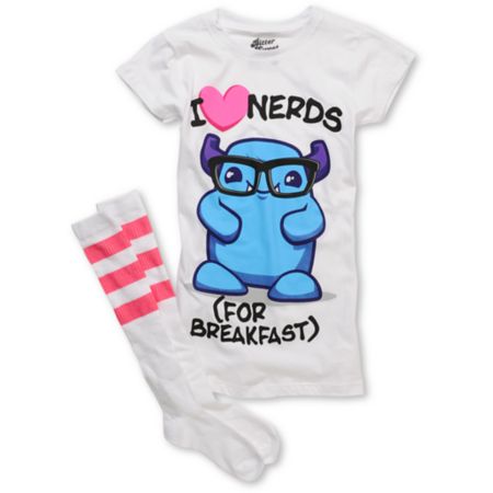 Bitter Sweet Breakfast Nerds Girls White Tee Shirt & Sock Pack