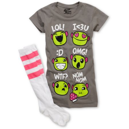 Bitter Sweet Emotimonster Girls Grey Tee Shirt & Sock Pack