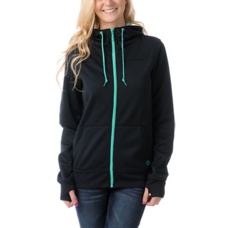 Empyre Girls Essential Black & Green Full Zip Tech Fleece Jacket