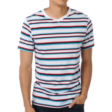Empyre CMYK White Striped V-Neck Tee Shirt