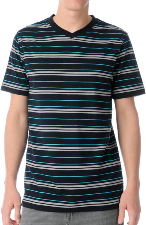 Empyre Barred Black Stripe V-Neck Tee Shirt