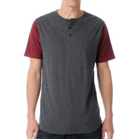 Dravus Home Run Charcoal & Red Henley Baseball Tee Shirt