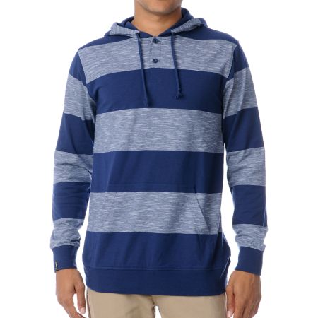 Empyre Hitch Blue Stripe Knit Henley Hoodie