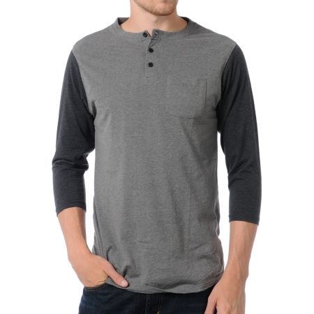 Dravus Hijack Grey & Charcoal Henley Baseball Tee Shirt