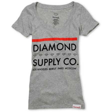 Diamond Supply Girls Roots Grey Scoop Neck Tee Shirt