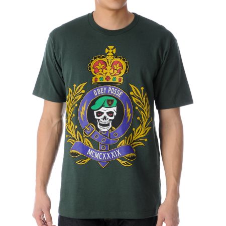 Obey Low And Behold Dark Green Tee Shirt 