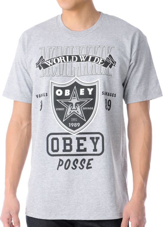 Obey Super Brawl Heather Grey Tee Shirt