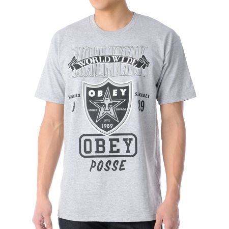 Obey Super Brawl Heather Grey Tee Shirt 