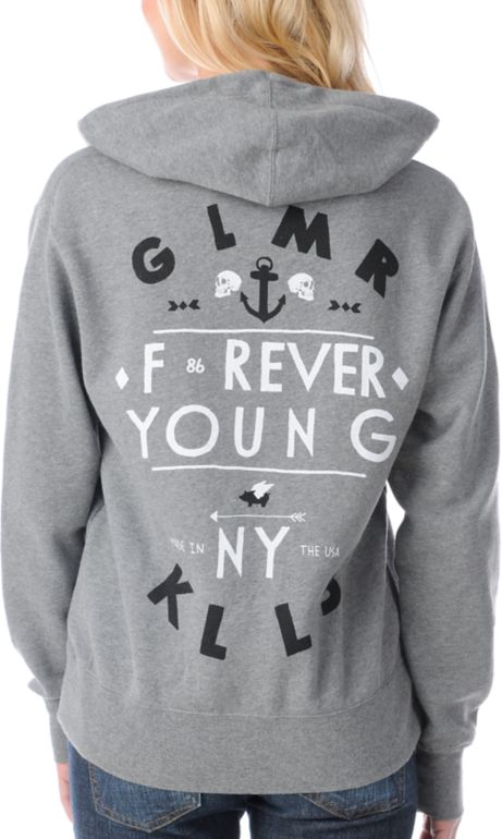 Glamour Kills Forever Young Grey Zip Up Hoodie