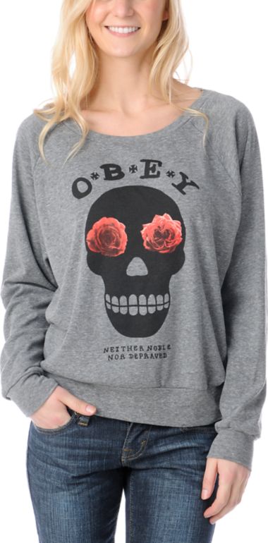Obey Girls Sinners Grey Raglan Top