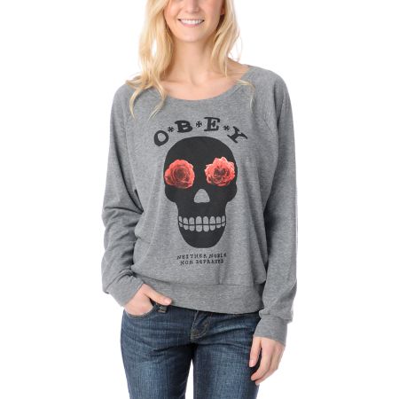 Obey Girls Sinners Grey Raglan Top