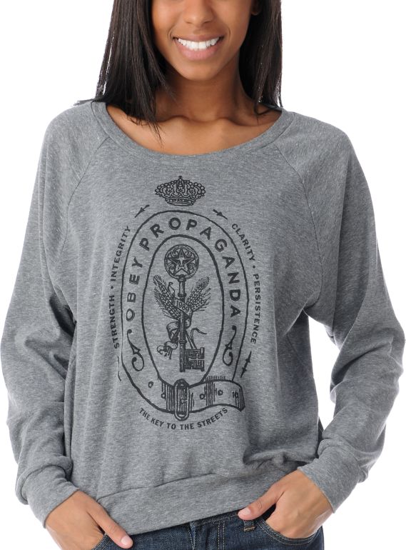 Obey Girls Key To The Streets Grey Raglan Boyfriend Top