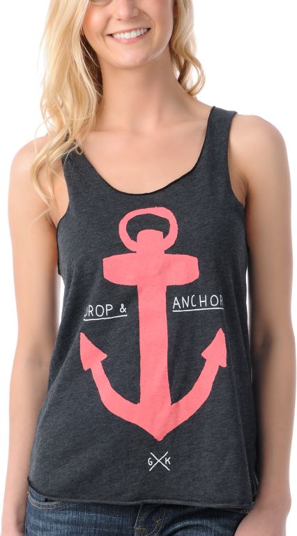 Glamour Kills Drop Anchor Charcoal Racerback Tank Top