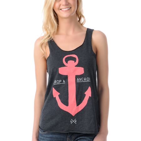Glamour Kills Drop Anchor Charcoal Racerback Tank Top