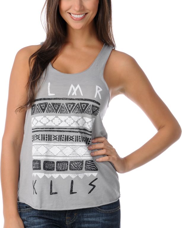 Glamour Kills Aztec Guide Grey Racerback Tank Top