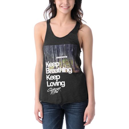 Glamour Kills Keep Breathing Charcoal Racerback Tank Top