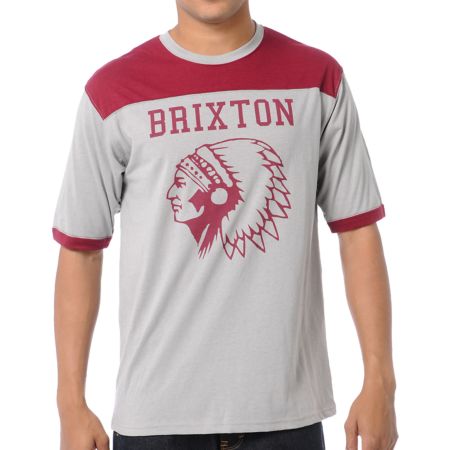 Brixton Stadium Burgundy & Grey Knit Tee Shirt