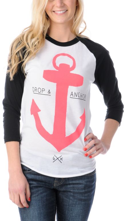Glamour Kills Drop & Anchor White & Black Baseball Tee Shirt