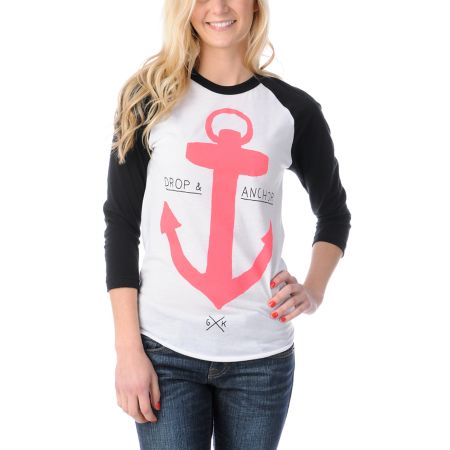 Glamour Kills Drop & Anchor White & Black Baseball Tee Shirt