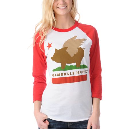Glamour Kills Glamourfornication White & Red Baseball Tee Shirt