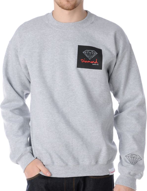 Diamond Supply OG Sign Heather Grey Crew Neck Sweatshirt