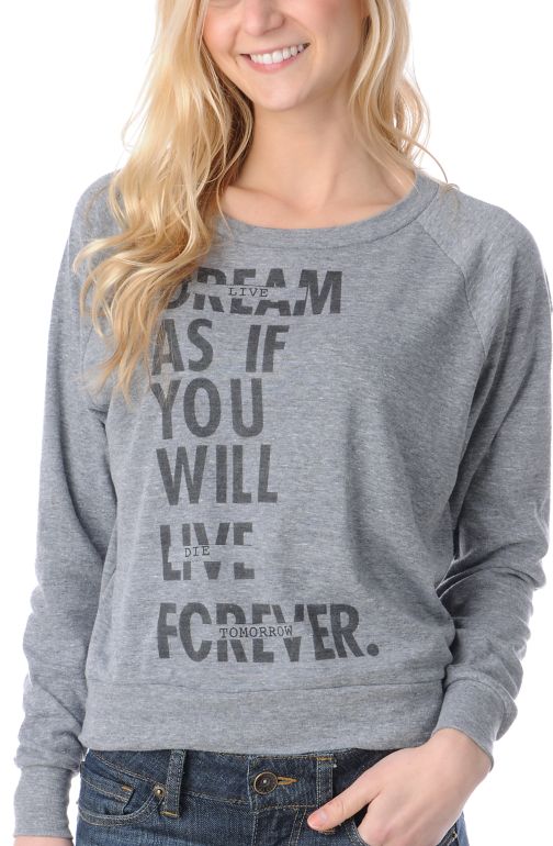 Glamour Kills Live Forever Tomorrow Charcoal Crewneck Raglan Top