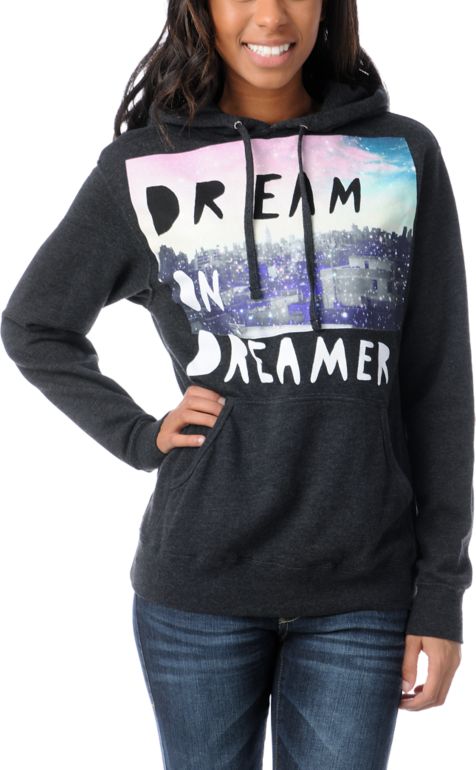 Glamour Kills Dream On Dreamer Skyline Charcoal Grey Pullover Hoodie