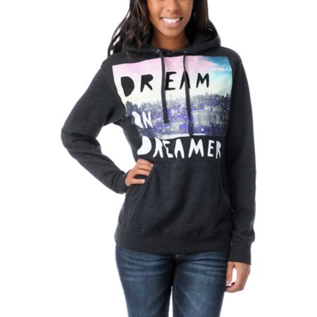 Glamour Kills Dream On Dreamer Skyline Charcoal Grey Pullover Hoodie