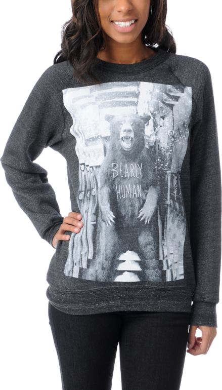 Glamour Kills Bearly Human Charcoal Grey Crew Neck Sweatshirt