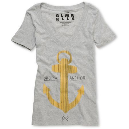 Glamour Kills Drop & Anchor Grey V-Neck Tee Shirt