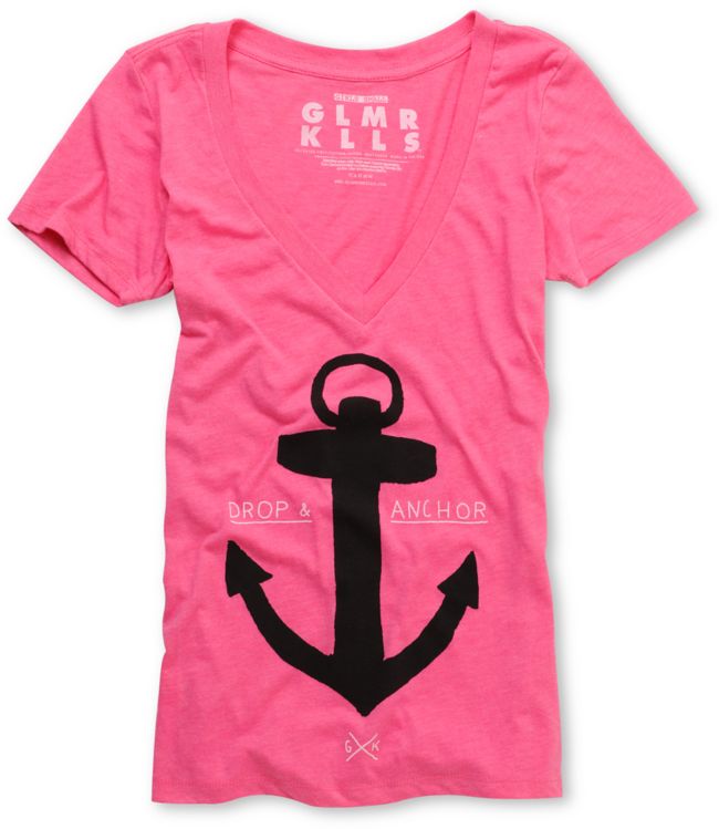 Glamour Kills Drop And Anchor Pink V-Neck Tee Shirt