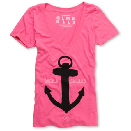Glamour Kills Drop And Anchor Pink V-Neck Tee Shirt