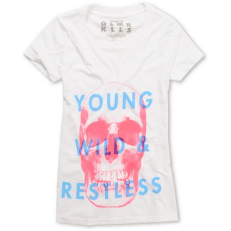 Glamour Kills Young, Wild & Restless White V-Neck Shirt