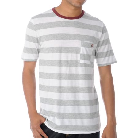 Volcom Othercircle White & Grey Stripe Tri-Blend Tee Shirt