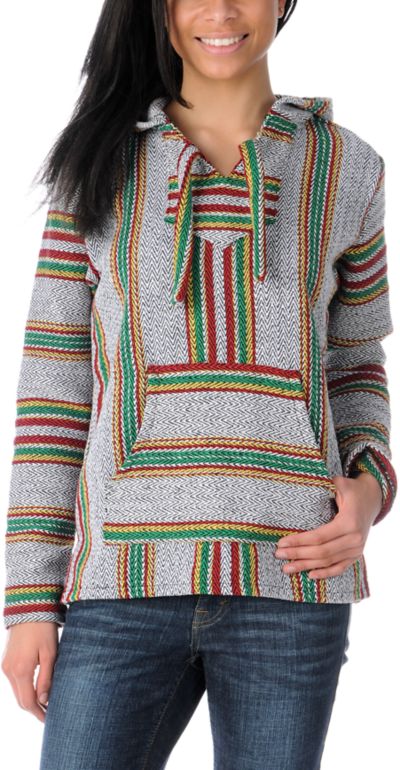 Senor Lopez Serape White & Rasta Girls Poncho
