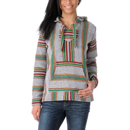 Senor Lopez Serape White & Rasta Girls Poncho