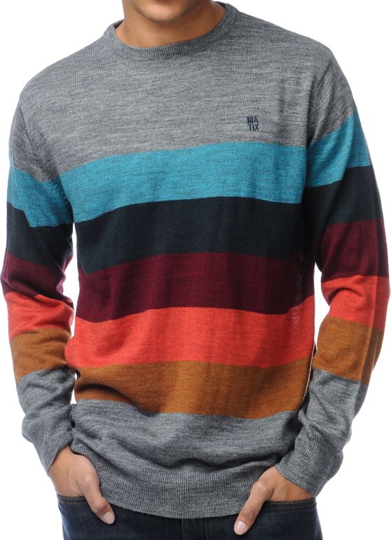 Matix Burbank Grey Striped Crew Neck Sweater