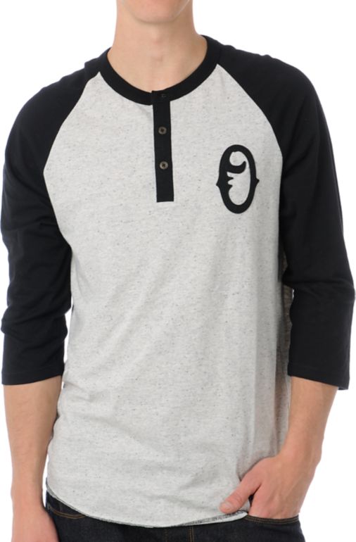 Obey Loaded Heather Grey Henley Baseball Tee Shirt