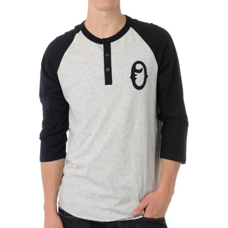 Obey Loaded Heather Grey Henley Baseball Tee Shirt