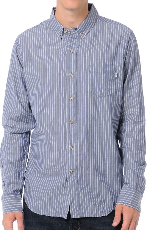Obey Smith Blue Striped Long Sleeve Button Up Shirt