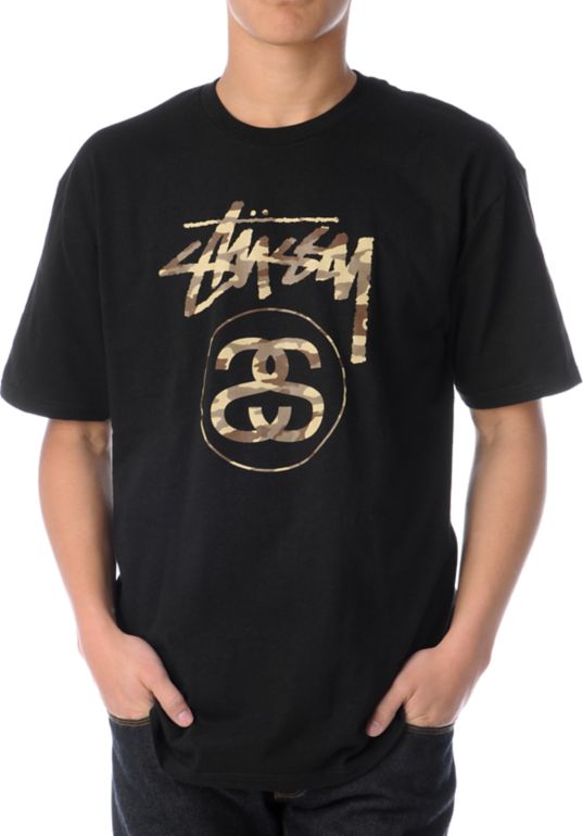 Stussy Stock Link Black & Camo Tee Shirt