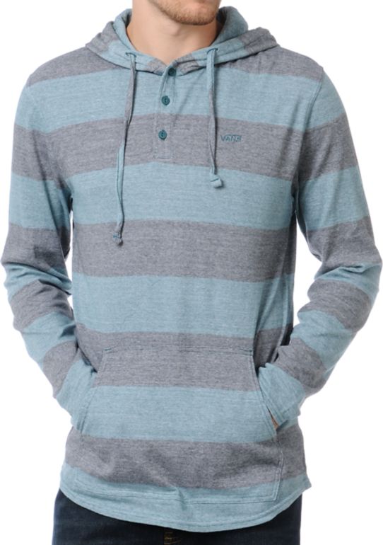 Vans Occulta Bar Stripe Black & Blue Henley Long Sleeve Shirt