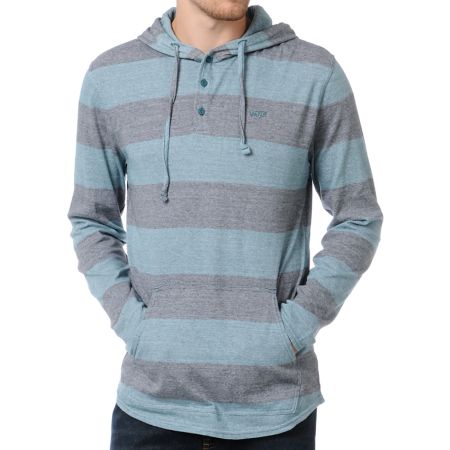 Vans Occulta Bar Stripe Black & Blue Henley Long Sleeve Shirt