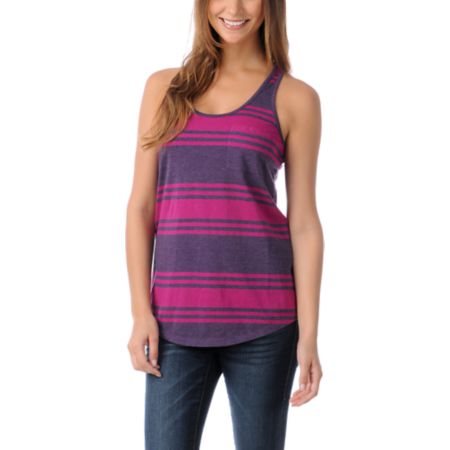 Zine Girls Purple & Iris Pink Wide Stripe Racerback Tank Top