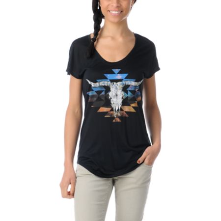 Empyre Girls Novato Buffalo Skull Black Tee Shirt