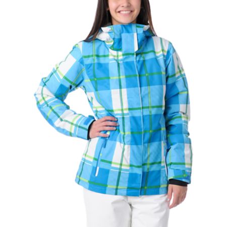Roxy Aster Blue & Green Plaid Insulated Girls Snowboard Jacket