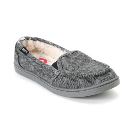 Roxy Lido Black & Grey Herringbone Wool Slippers