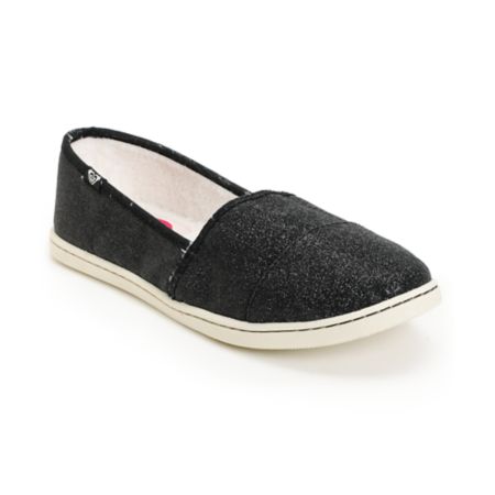 Roxy Pier Fur Black Glitter Slip On Shoe