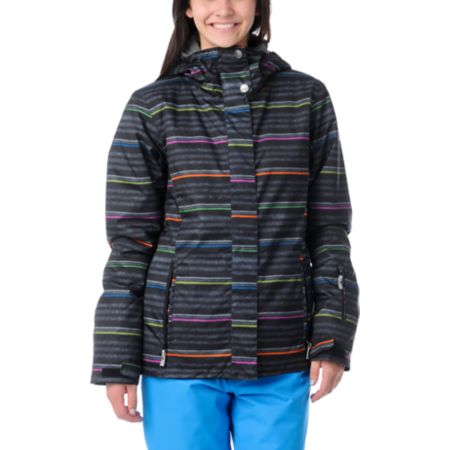 Roxy Jetty Neon Stripe 8K Insulated Girls Snowboard Jacket
