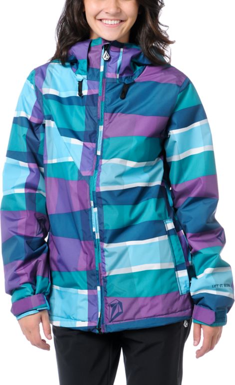 Volcom Girls Threat 5k Blue & Purple Stripe 2013 Snowboard Jacket